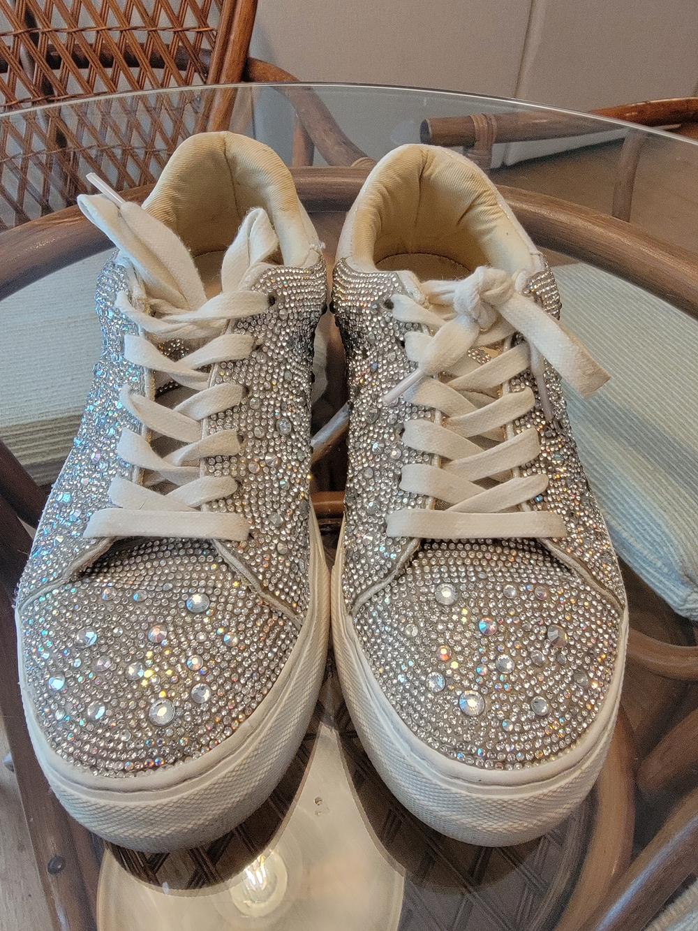 Betsy Johnson Crystal White Women's Lace-Up Sneakers